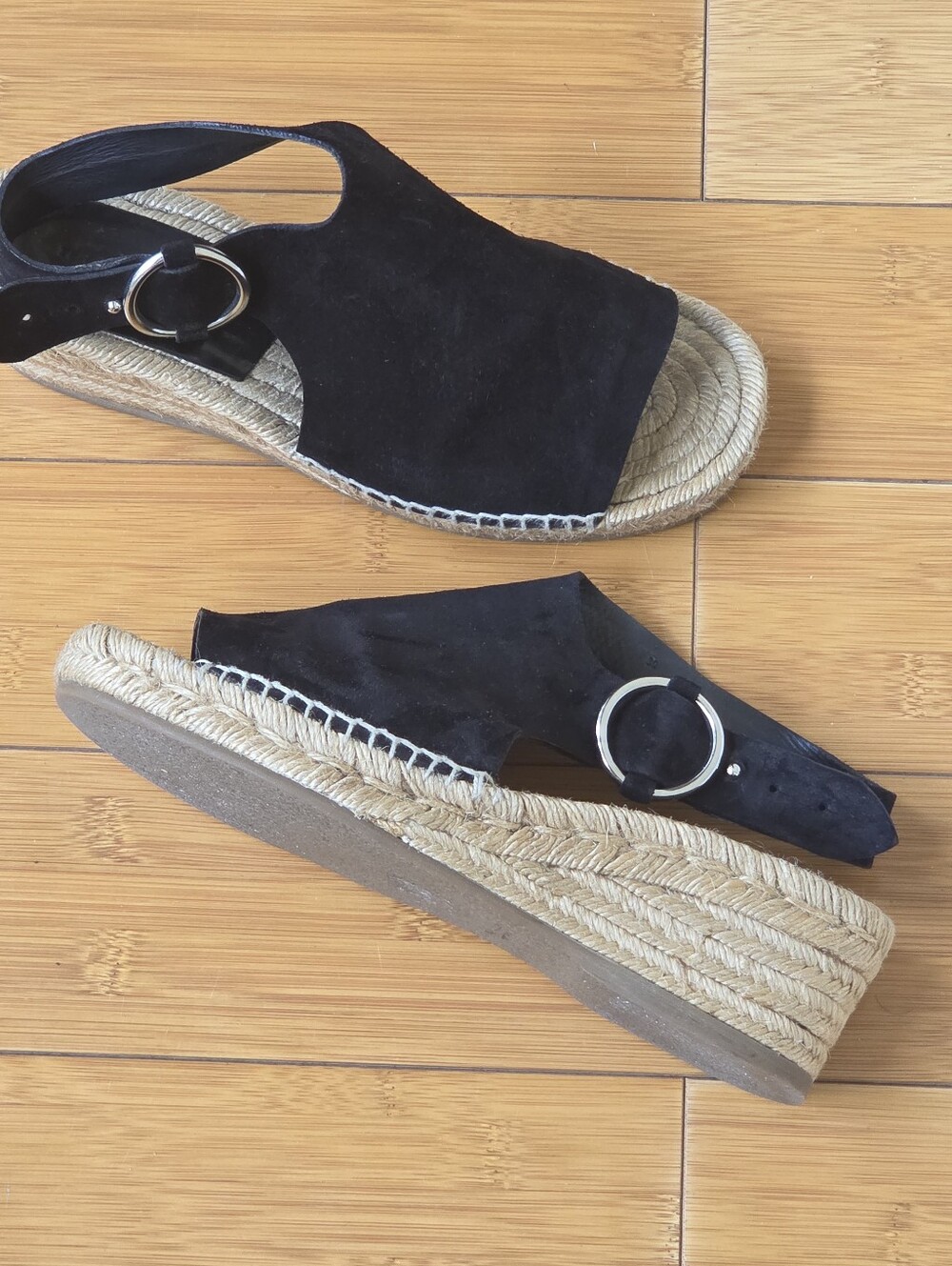 Rag & Bone Calla Black Suede Wedge Espadrilles Made in Spain EU 39 US 9